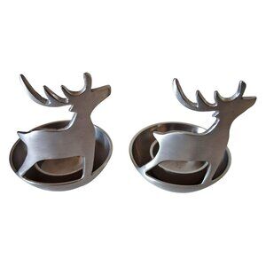 Vintage Eddie Bauer Pewter Reindeer Votive Candle Holders Set Of 2